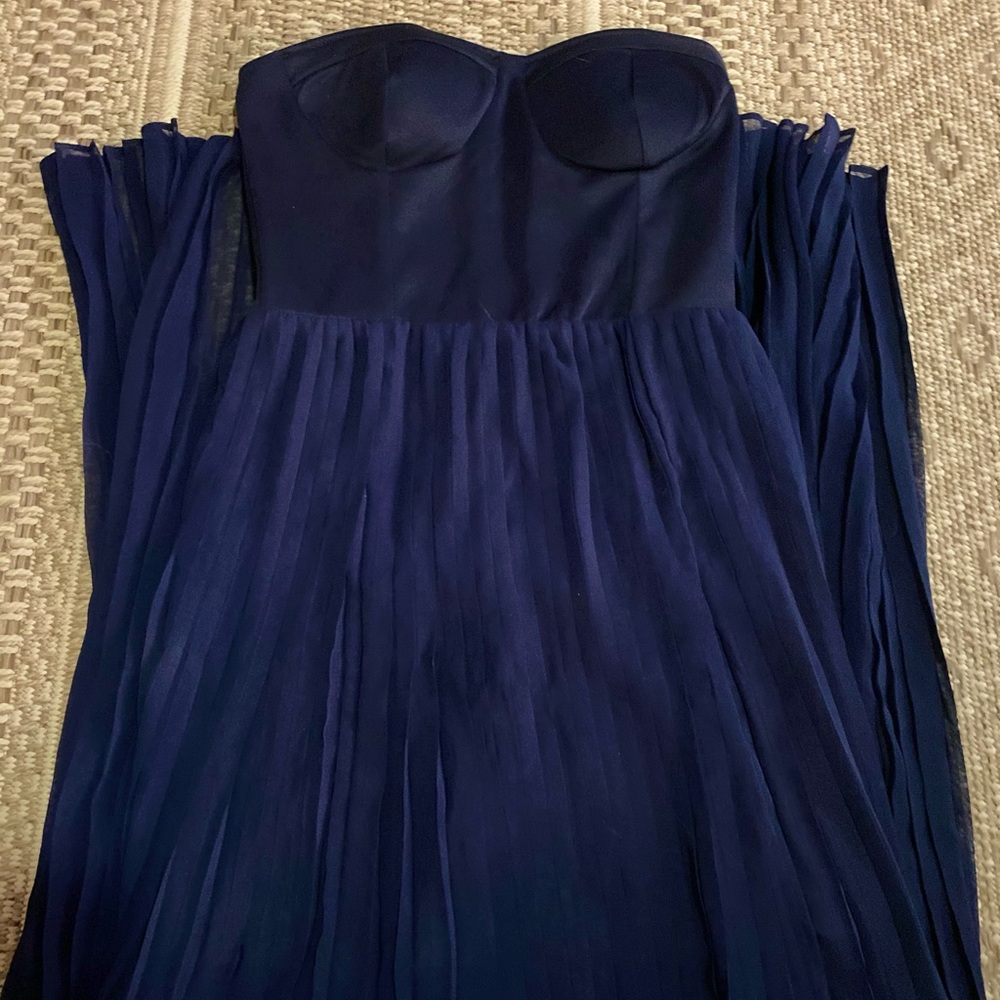 Navy formal long strapless dress